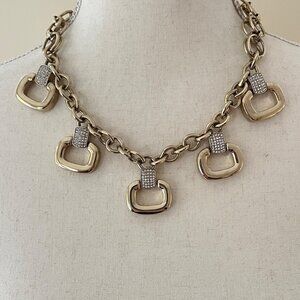 Ann Taylor Gold Tone Chain Collar Toggle 19" Necklace Rhinestone Accents